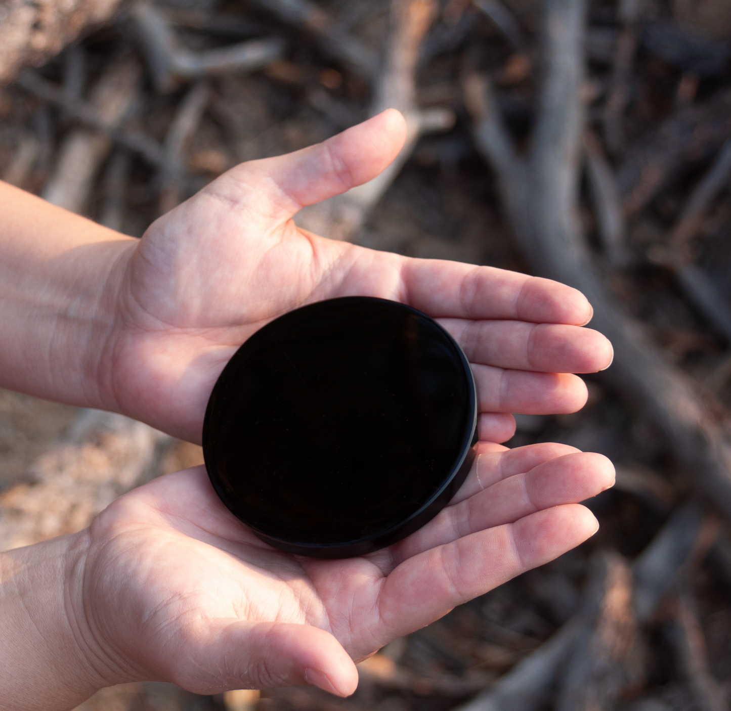 Polished 3.5" Black Obsidian Scrying Mirror WITH Iron Stand