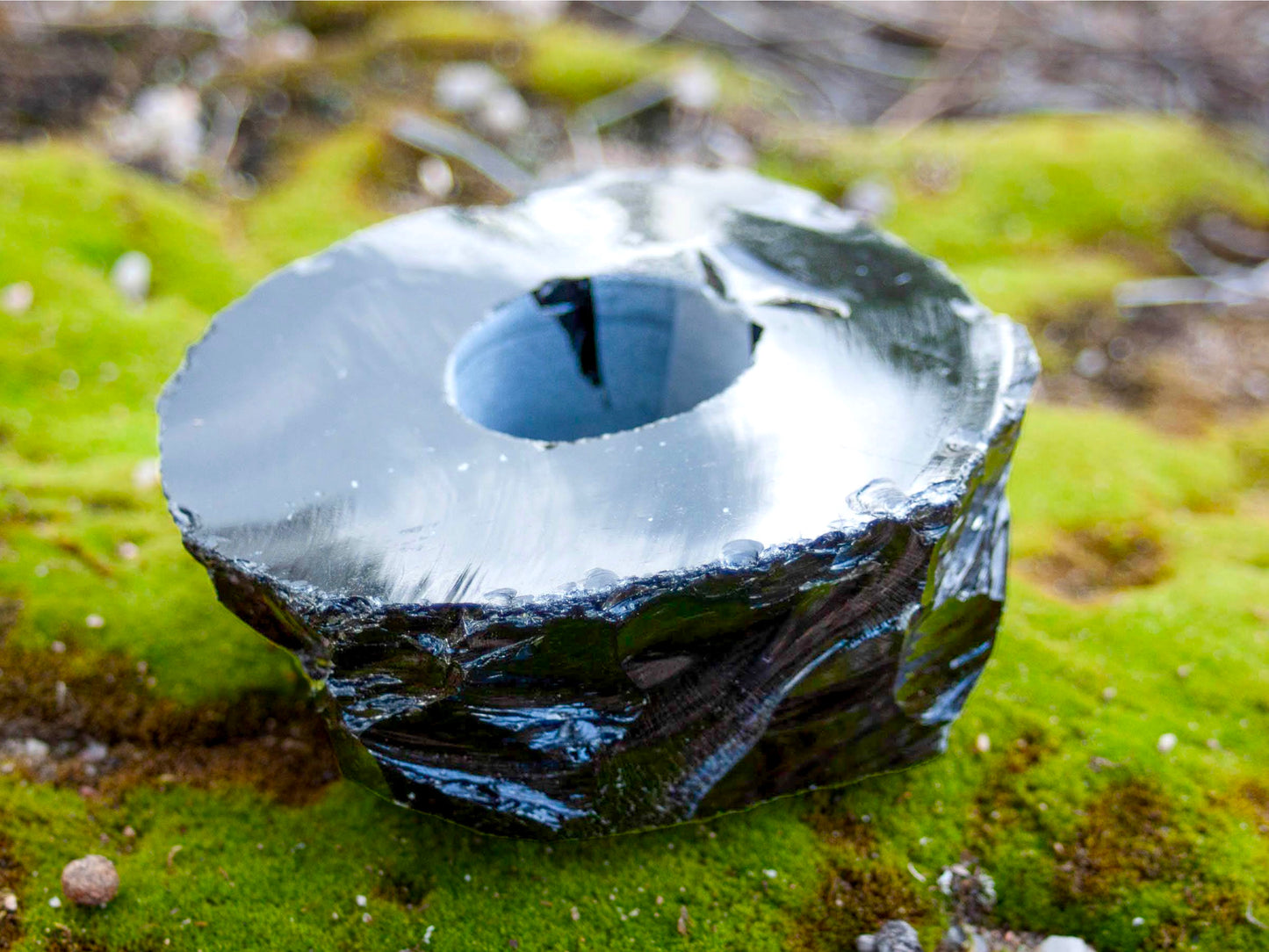 Natural Black Obsidian Candle Holder