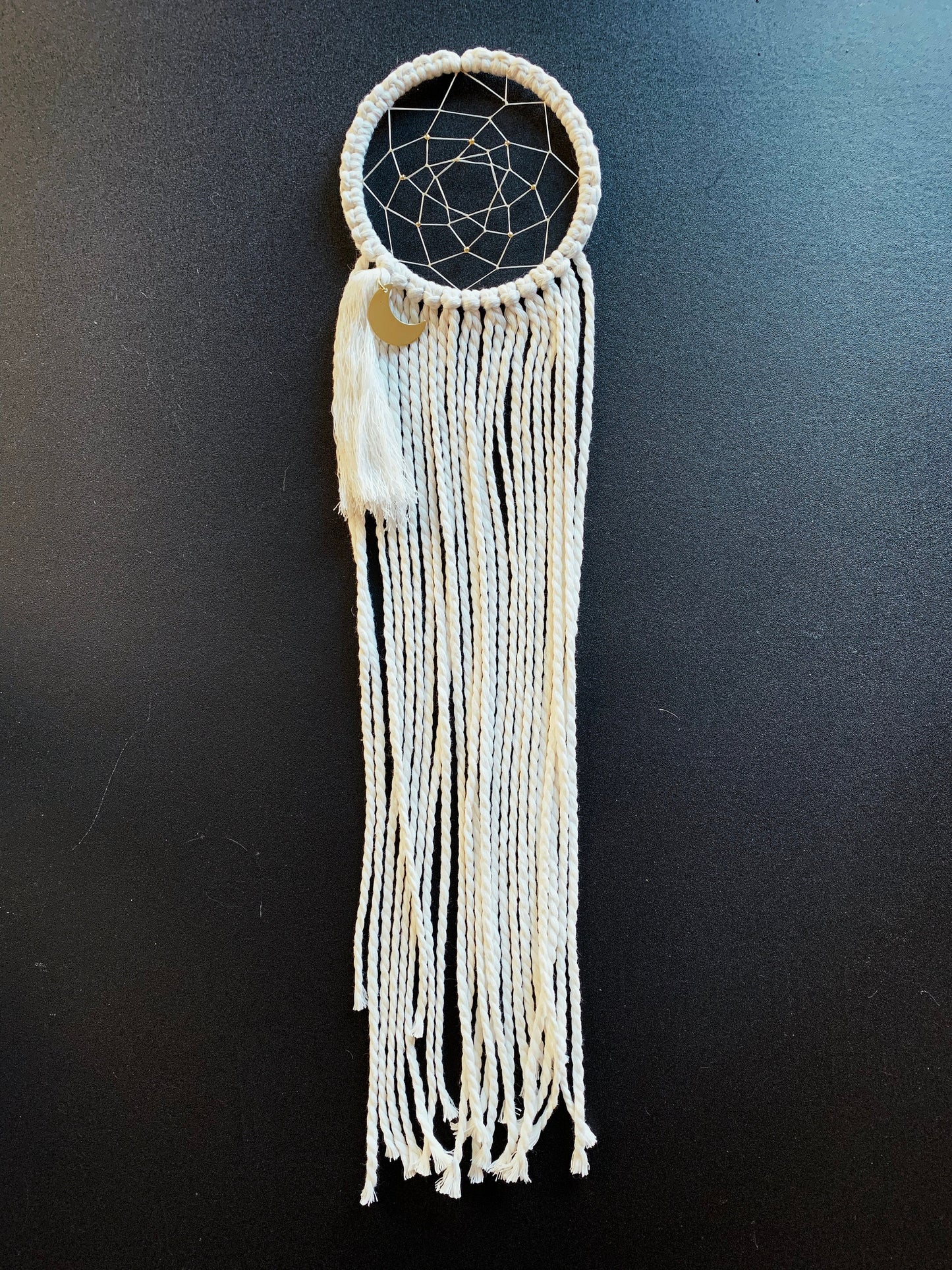 Ivory Handmade Macrame Dream Catcher with Pom Pom and Crescent Moon Accessory