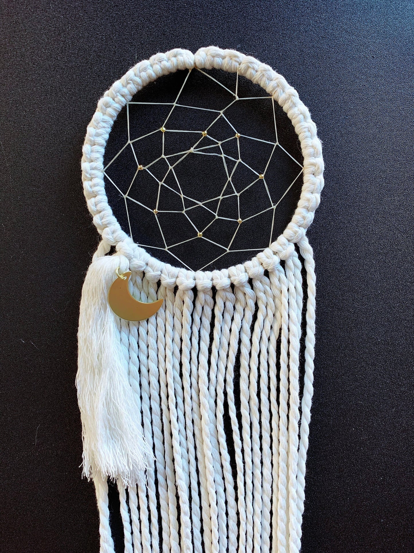 Ivory Handmade Macrame Dream Catcher with Pom Pom and Crescent Moon Accessory