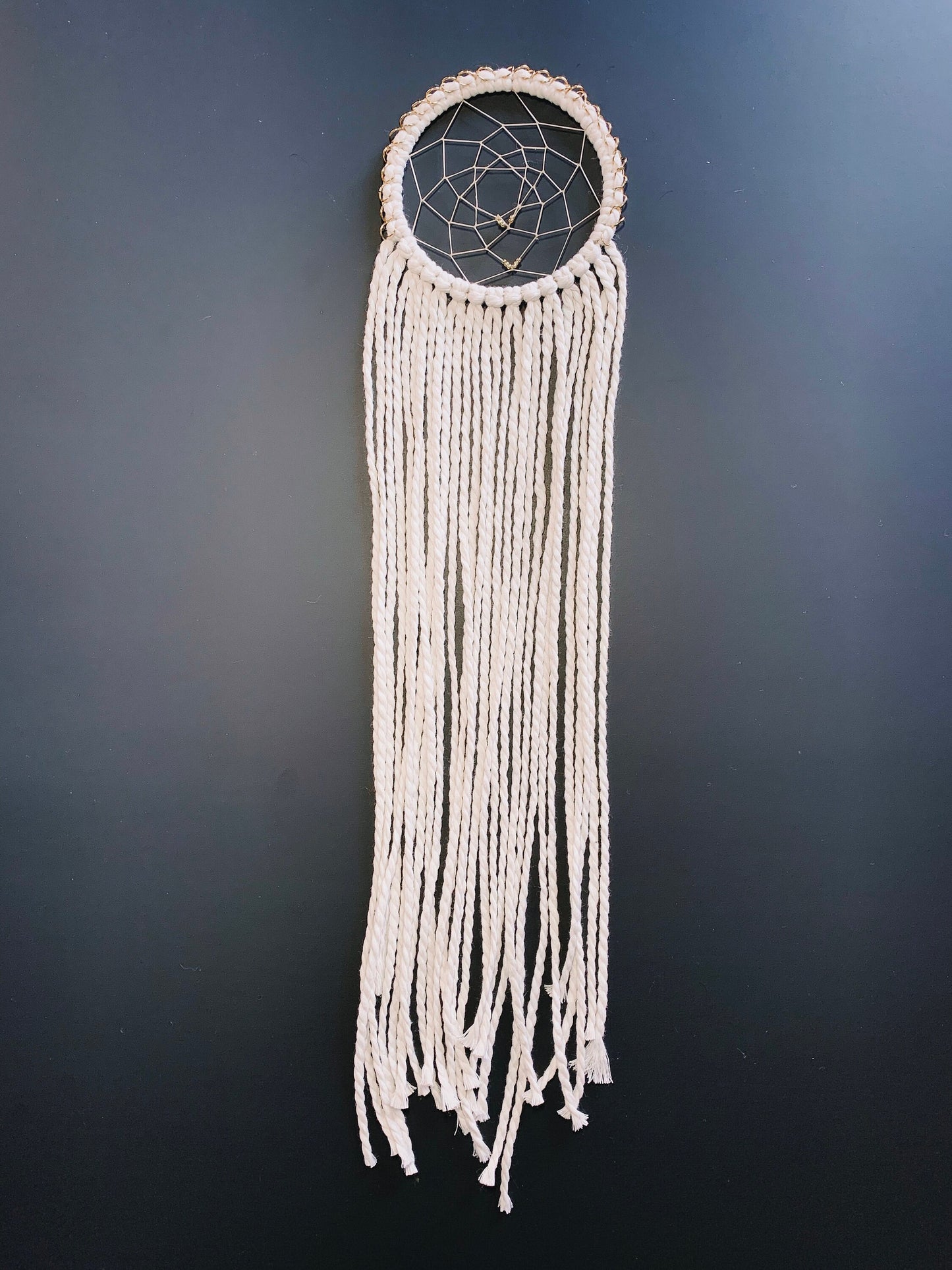 Ivory Handmade Macrame Dream Catcher with Gold Hoop Accents