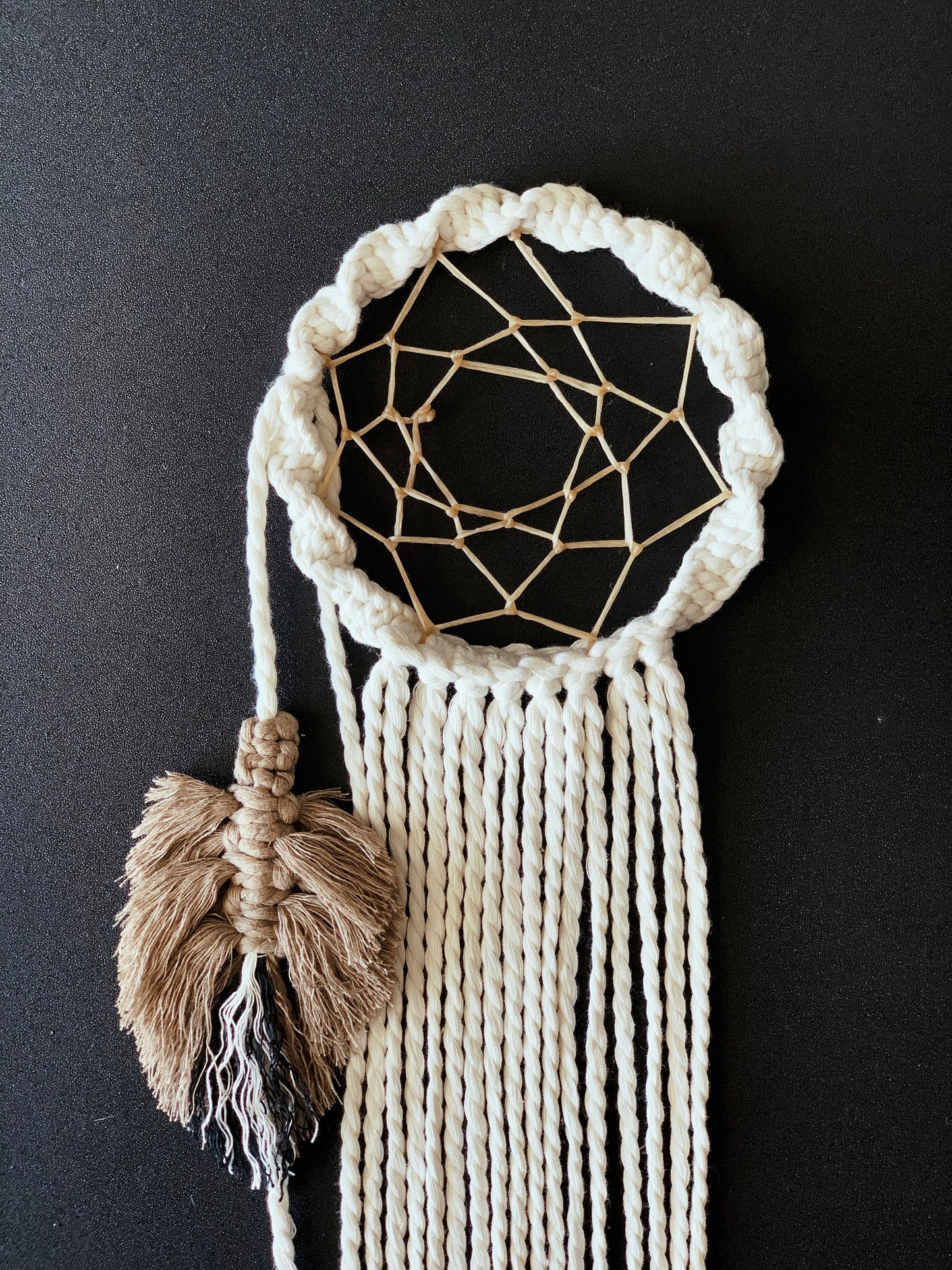 Ivory Handmade Macrame Dreamcatcher with Macrame Feather