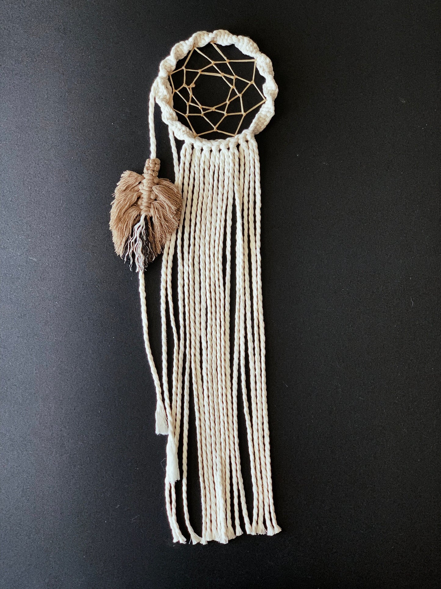 Ivory Handmade Macrame Dreamcatcher with Macrame Feather