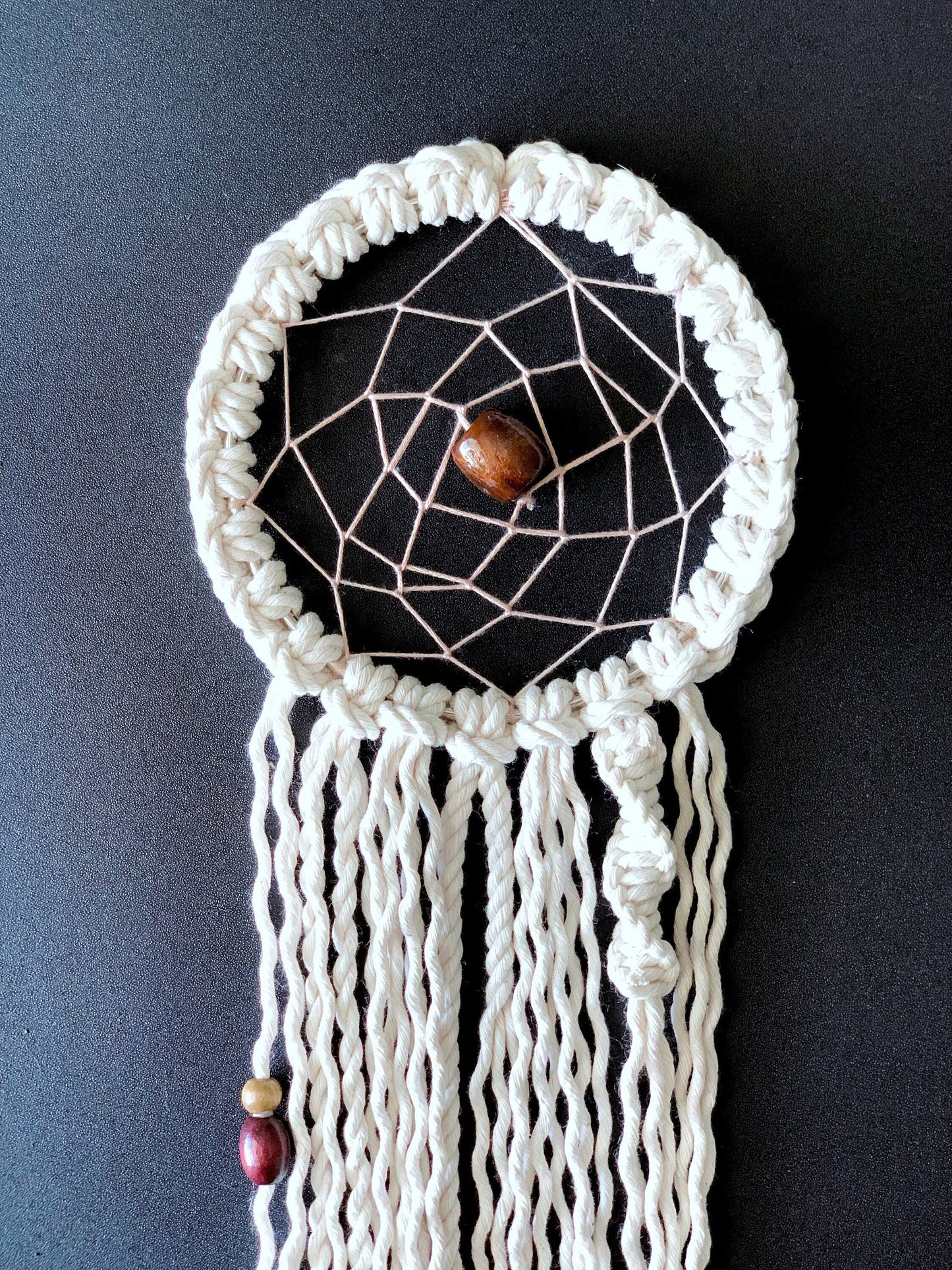 Ivory Handmade Macrame Dream Catcher with Wood Beads