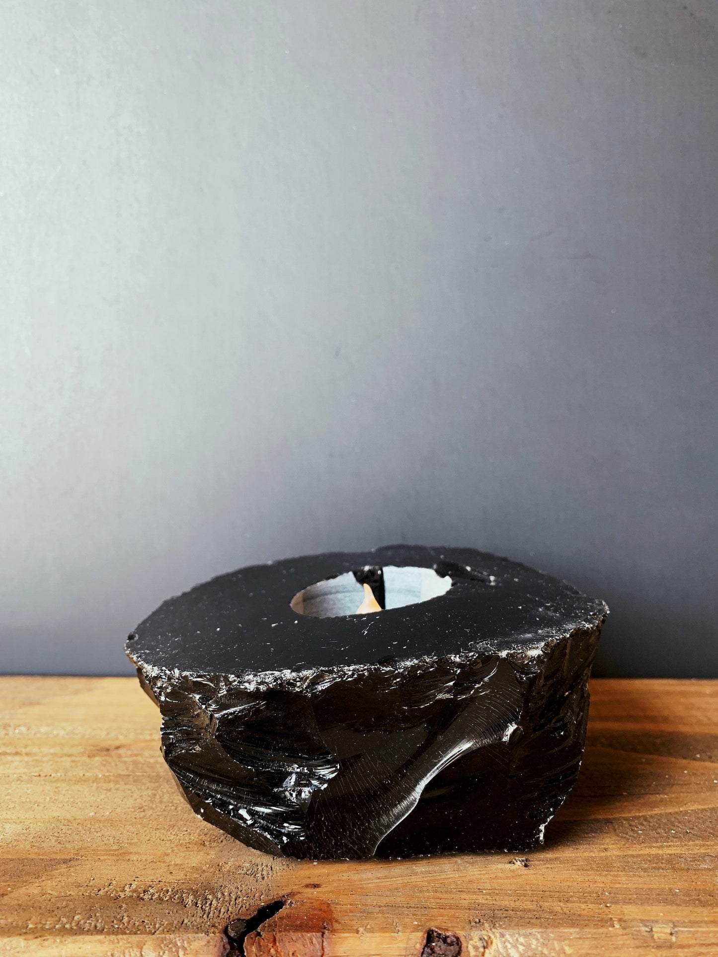 Natural Black Obsidian Candle Holder