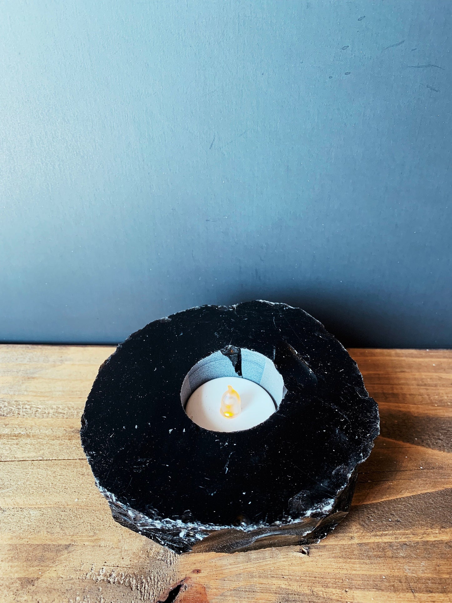 Natural Black Obsidian Candle Holder