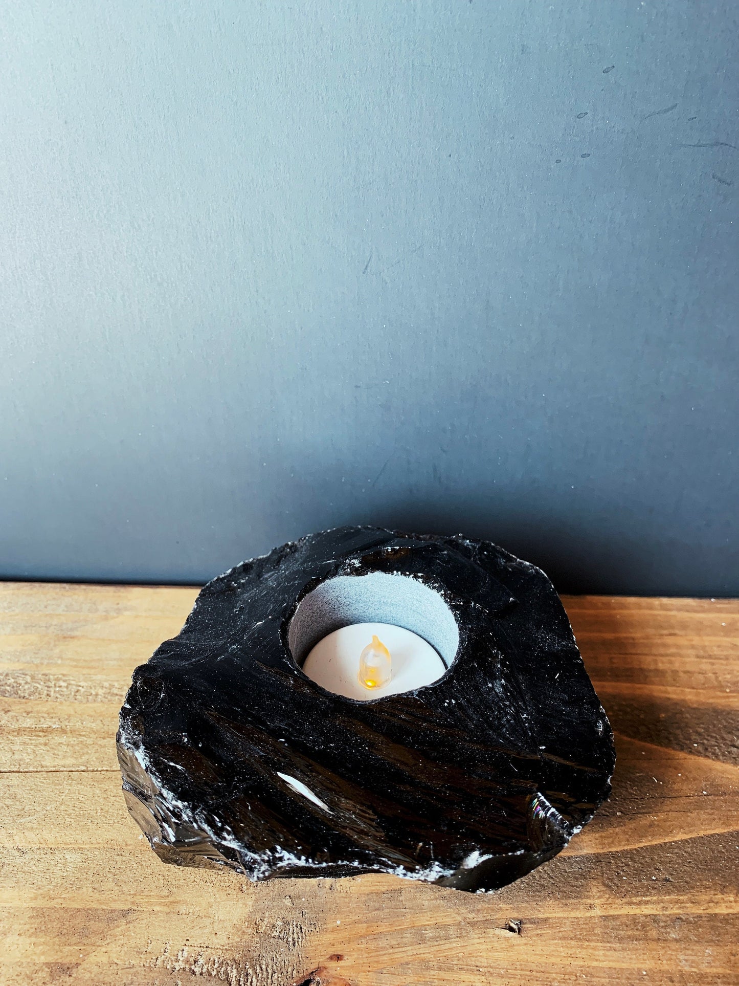 Natural Black Obsidian Candle Holder