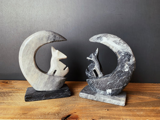 Mexican Onyx Wolf and Crescent Moon