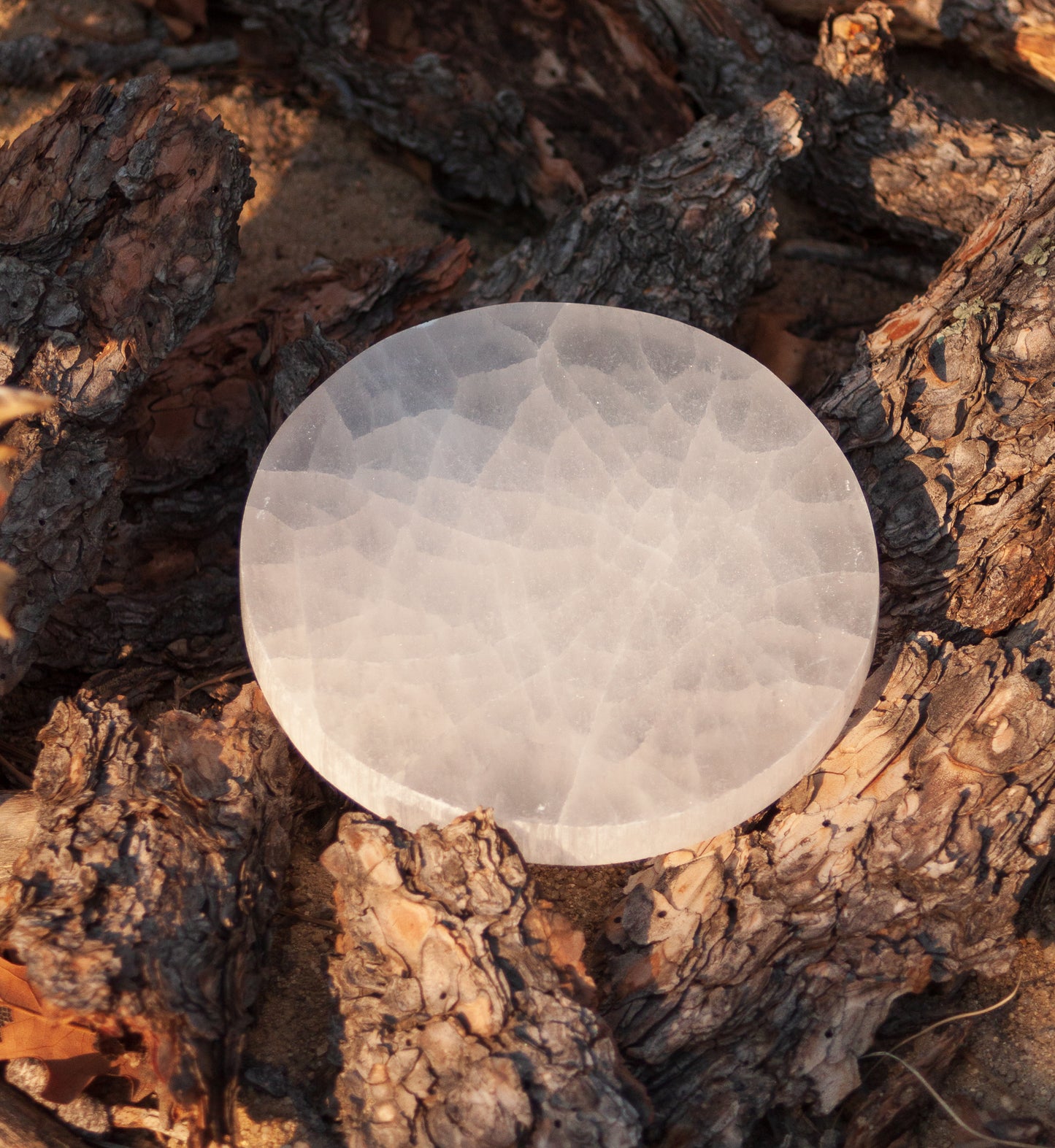 Polished Selenite Round Charging 6" Plate